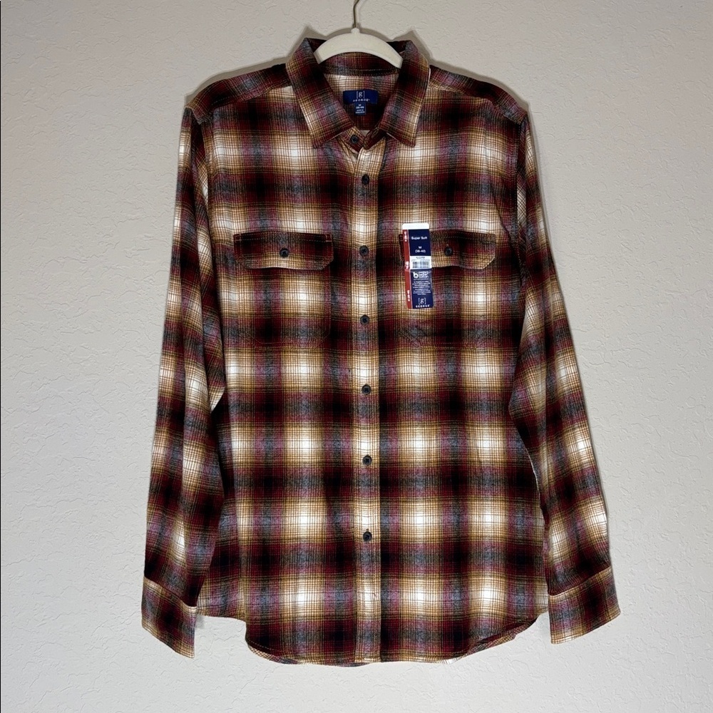 George Men’s long sleeve Flannel Plaid Shirt Cotton blend Super soft NWT SizeM - Picture 3 of 8